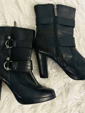 Harley-Davidson Women's Marissa black leather platform heel biker boots size 8